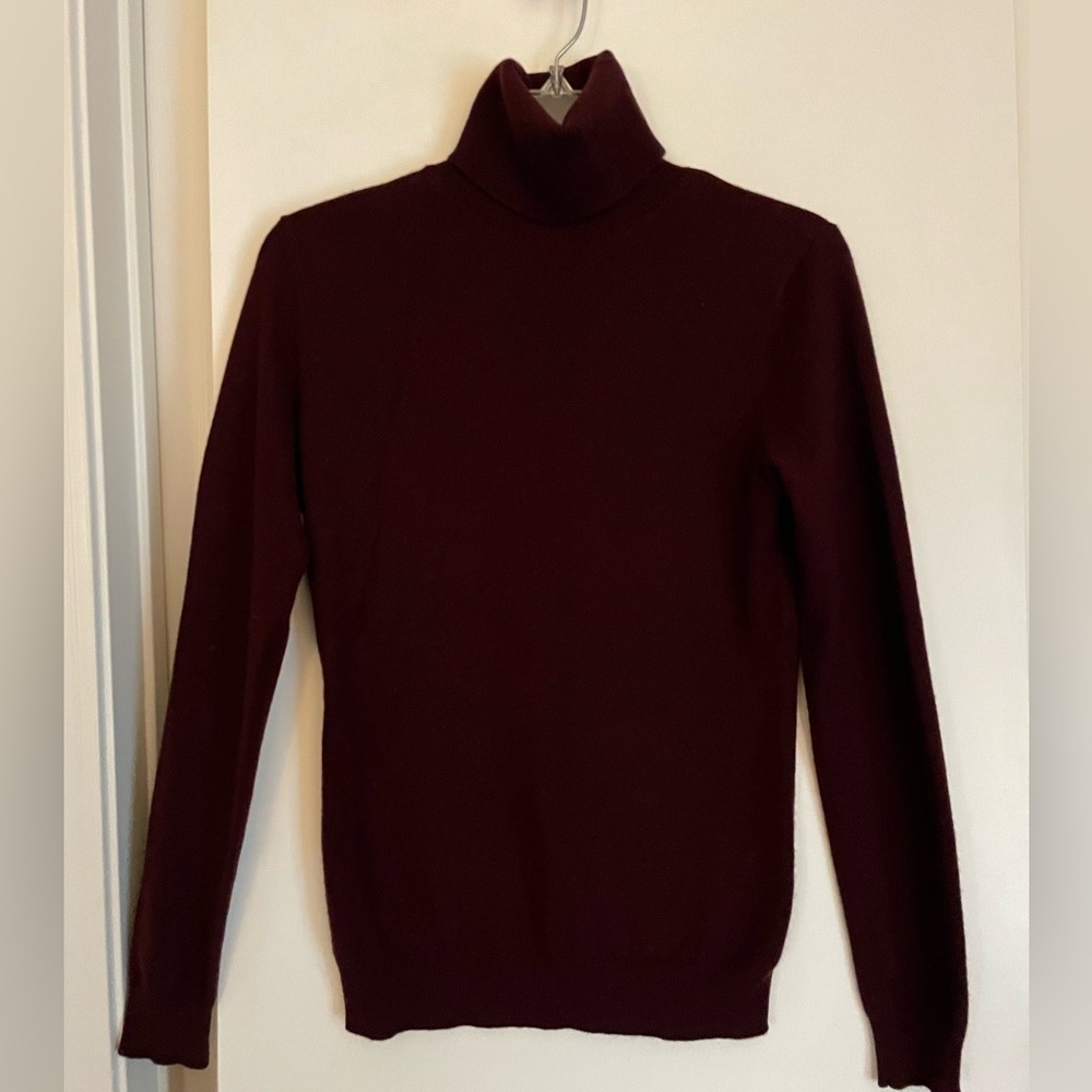 Pure 2 Ply Cashmere Burgundy Wine Turtleneck Long Sleeve Sweater